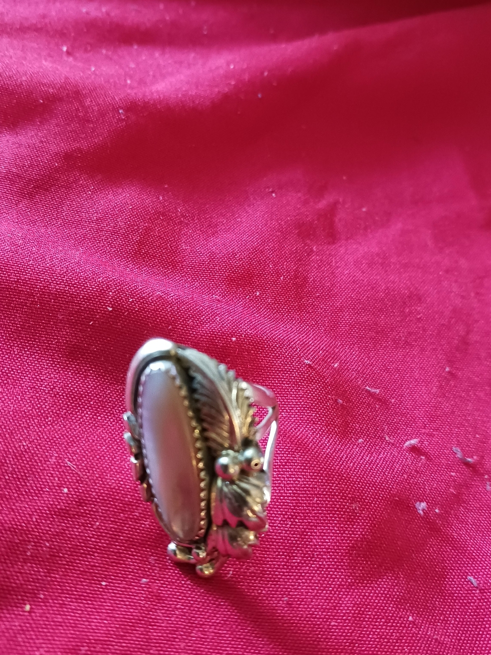 Sterling Silver Pink Oval Cabochon Statement Ring - Picture 2 of 3
